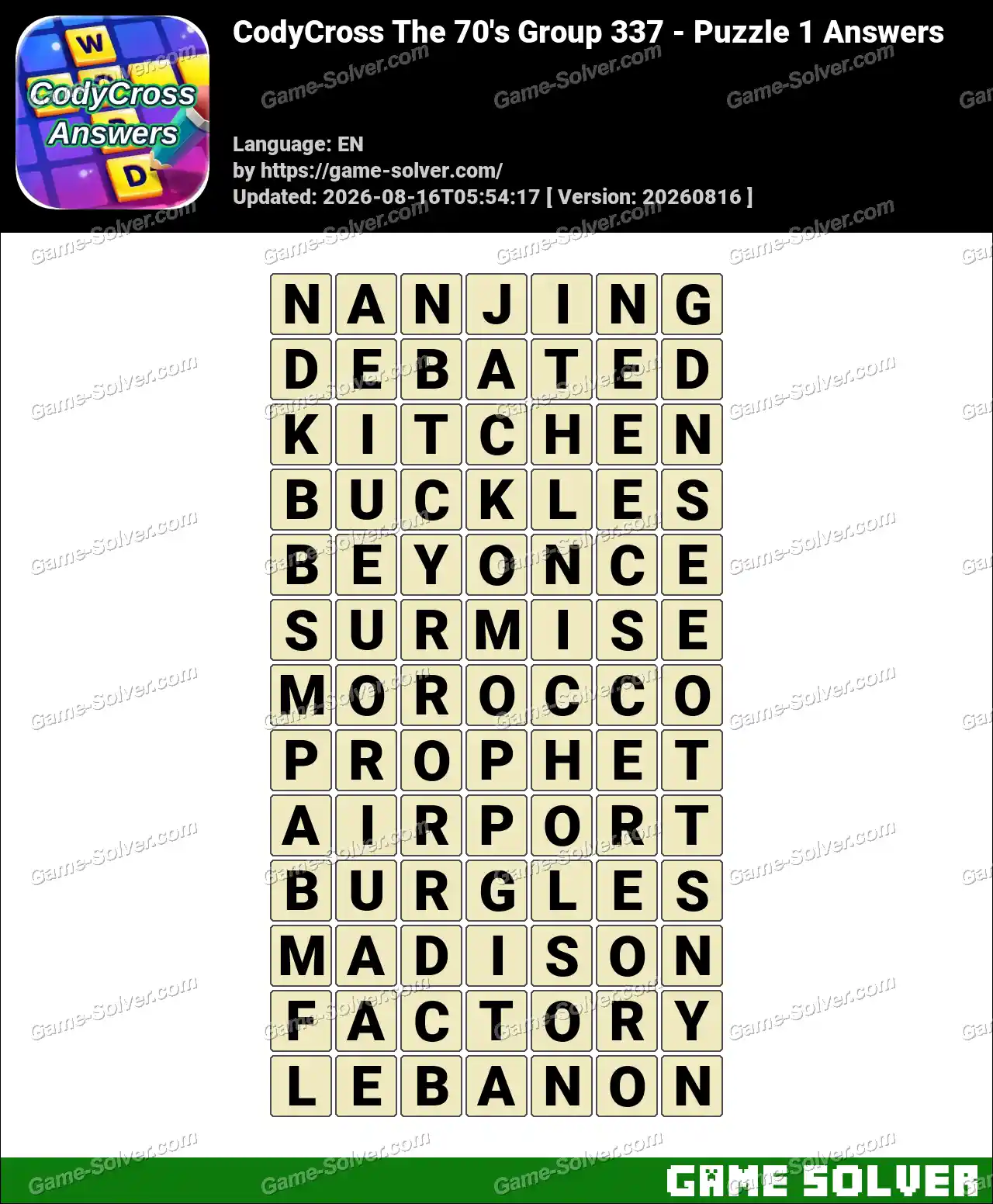 CodyCross The 70’s Group 337 – Puzzle 1 Answers